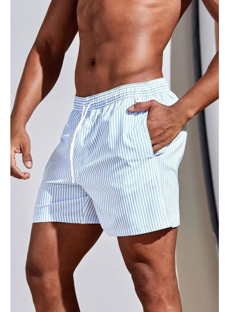 Angelsin Men's Basic Standard Size Thin Striped Printed Swimsuit with Pocket Swim Shorts - Image 4
